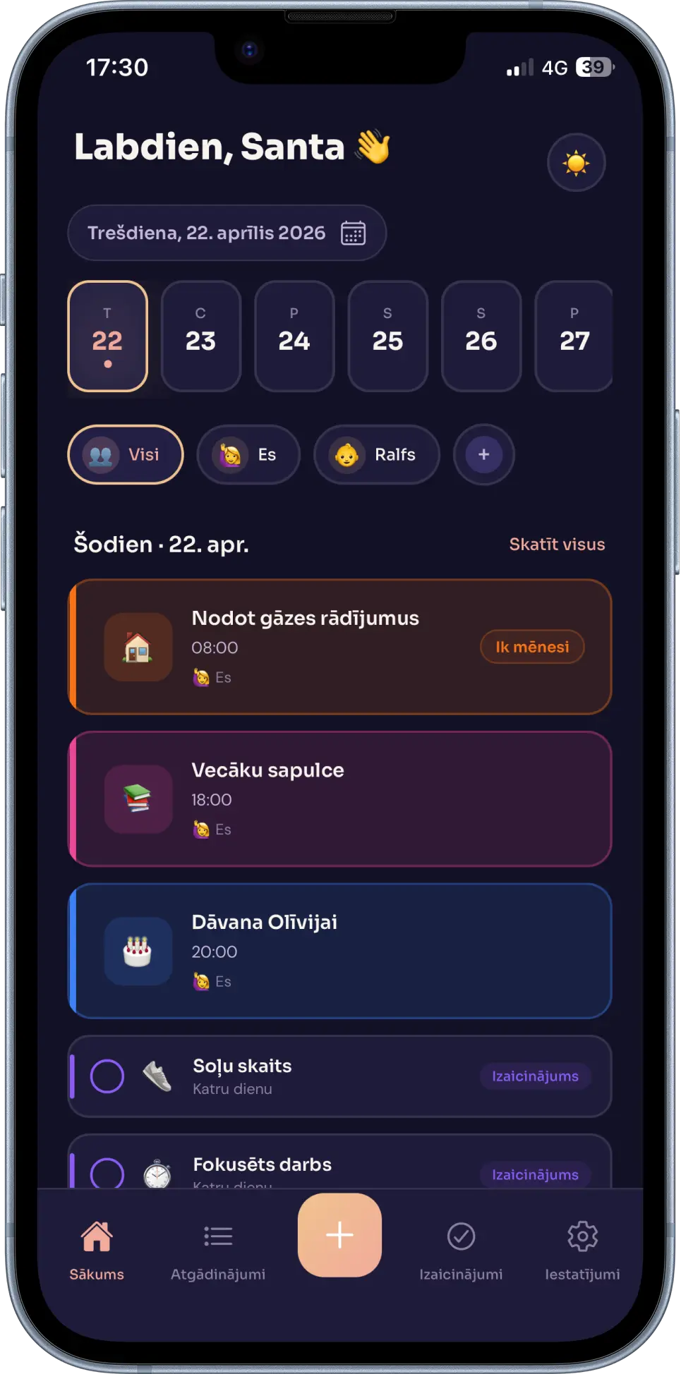 Atgādinājumi.lv mobilās lietotnes ekrānuzņēmums