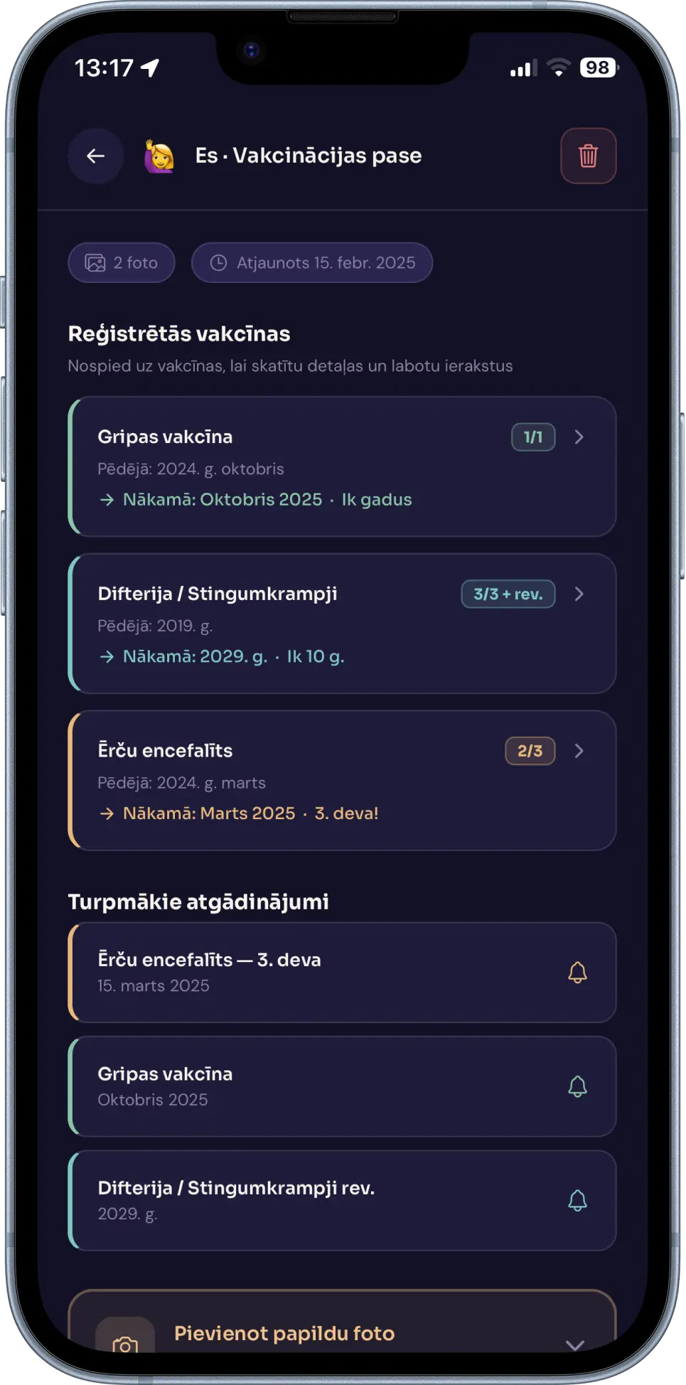 Atgādinājumi.lv vakcinācijas pase