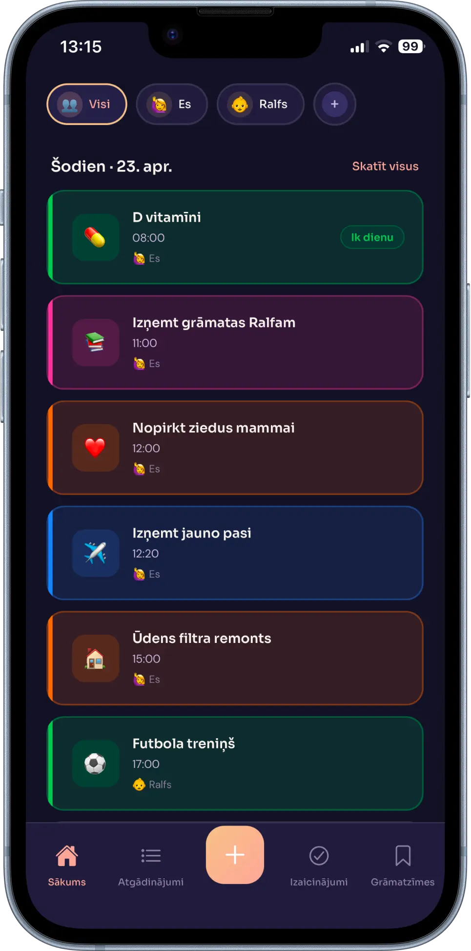 Atgādinājumi.lv ģimenes skats